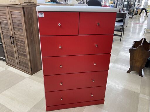 5段チェスト　ウィーク　中村敬木工　ﾚｯﾄﾞ×ﾎﾜｲﾄ