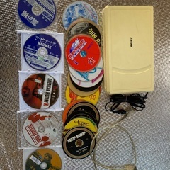 外付けDVDドライブと映画DVDと音楽CD