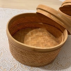 上海工芸品 アンティーク 蓋付き 竹かごの画像