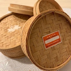 上海工芸品 アンティーク 蓋付き 竹かごの画像