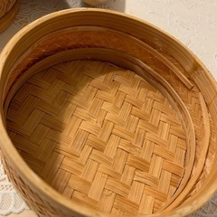 上海工芸品 アンティーク 蓋付き 竹かごの画像