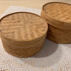 上海工芸品 アンティーク 蓋付き 竹かごの画像