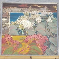 大型　日本画　酒井作【花と実】　出品作　額縁　額装　インテリア　大作100cm×97cm サイン.落款.裏書有