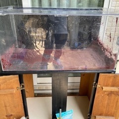 90×45×45オールクリア(背面黒フィルム有)アクリル水槽、水槽台上部フィルター、ライト、ヒーター、エアー、ろ材完備