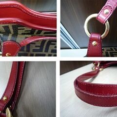 本物 FENDI ズッカ柄 トートバッグ 8BH156 ハンドバッグ キャンバス×レザー レッド×ブラウン フェンディ　苫小牧西店の画像
