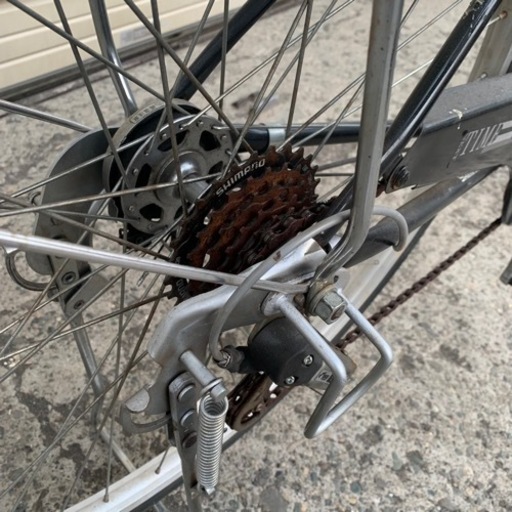 4/5 終 27㌅ 自転車 6段変速 シティサイクル ママチャリ チャイルドシート付 菊