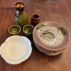 和風食器、酒器セット　茶色と緑　