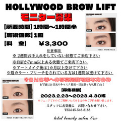 【無料モニター募集】今一番受けたい次世代アイブロウ！ハリウッドブロウリフトを受けてみませんか？ - 横浜市
