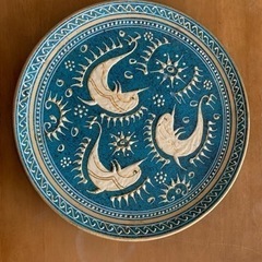 イルカの絵皿 ハンドメイド　アンティーク　ヴィンテージ  直径　28㎝  の画像