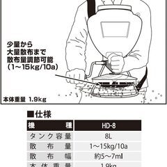 ②太陽光発電の除草剤散布に最適！手動式 散粒機 タンク容量 8L 除草剤 農薬 種子 肥料 均一 散布 胸掛式の画像