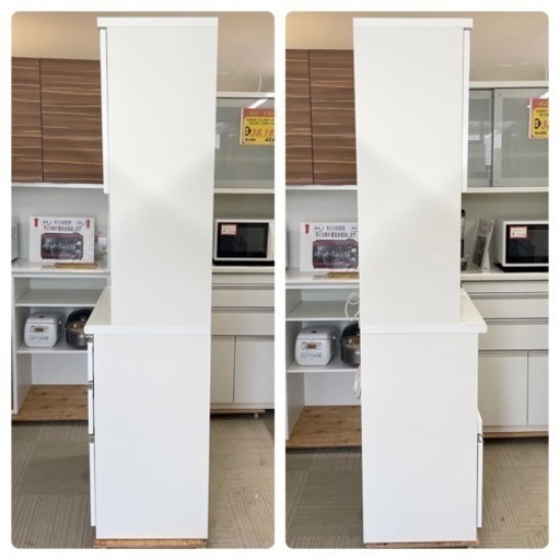 【超美品‼️】定価13万♪ 松田家具 78cm幅キッチンボード 食器棚 収納家具 鏡面仕上げホワイト♪