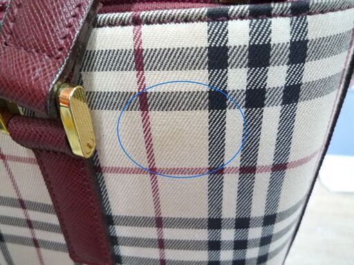 本物 BURBERRY ノバチェック トートバッグ 型押しロゴ キャンバス レザー 赤/黒/ベージュ/白 バーバリー 苫小牧西店