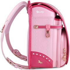 【新品】大人気 女の子ランドセル ユニコーンモデル 大容量 軽量 6年保証 全国送料無料 スクールバック 小学生通学カバン　桜色ｘローズレッドの画像