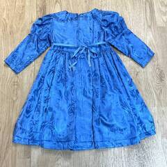 お洒落可愛い！子供用 キッズ ドレス 身長110～120cm ブルー 花柄 パフスリーブ ワンピース ピアノ発表会 誕生会 パーティー 結婚式 3の画像