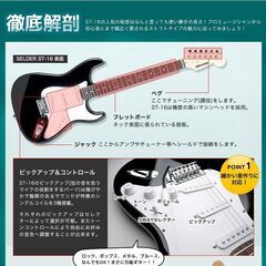 入門用エレキギター （アンプ・ケース・スタンド・チューナー・ピック等10点セット）の画像