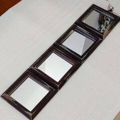 レトロ調🪞スクエア４連小型鏡／こげ茶系♻️手作り中古品