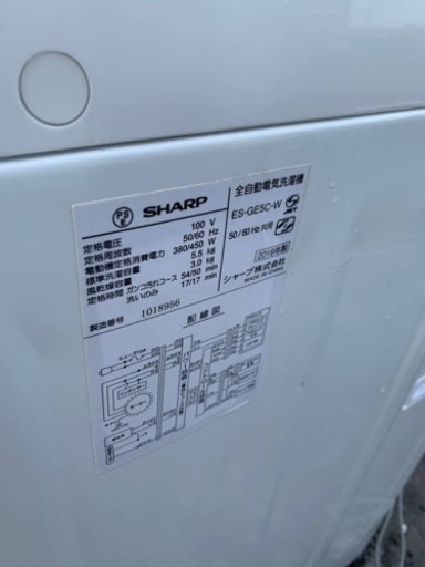 ET1495番⭐️ SHARP電気洗濯機⭐️2019年製
