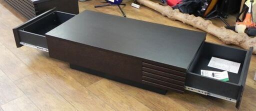モリタインテリア ローテーブル 幅110×奥行55×高さ31.3㎝ ダークブラウン センターテーブル リビングテーブル 引き出し付き 