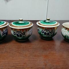 ★九谷焼　蓋付き茶器　湯呑　4客　茶托セット★