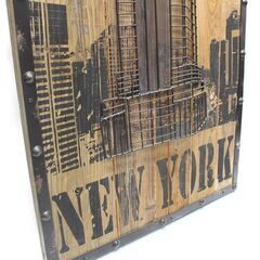 (Y)北大前! 札幌 引取 ウォールアート インテリア雑貨 ビンテージ アート 壁掛け ウッド×アイアン NEW YORK 現状品の画像