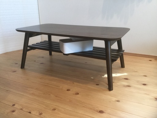 ローテーブル 折りたたみテーブル 木製 88cm 棚付き