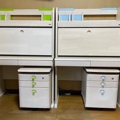 【中古、水色は売約済み】学習机、袖机２式（DESKLAND by OKUMOTO）の画像
