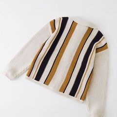 【新品】マルチストライプポロニットカーディガン サイズFREE アイボリーの画像