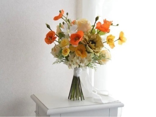 ウェディング　ブーケ  ブートニア  ヘアパーツ   オレンジ　黄色　前撮り