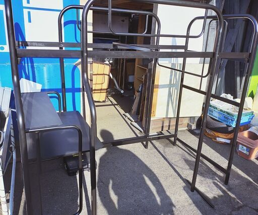 システムパイプロフトベッド デスク付き  幅120cm 奥行210cm 高180cm 寝具