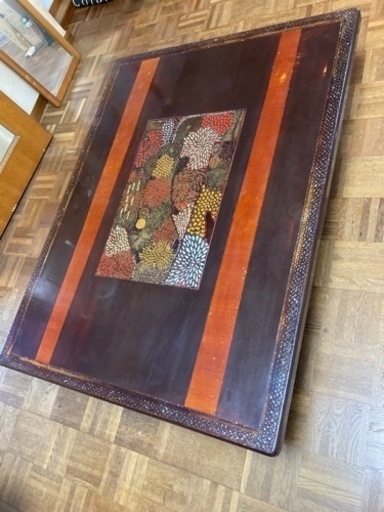 【昭和レトロ】木曽家具　漆塗テーブル　螺鈿飾　座卓　ちゃぶ台