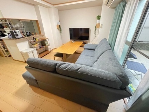 布張りカウチソファ (ウォール3KD LC GY)