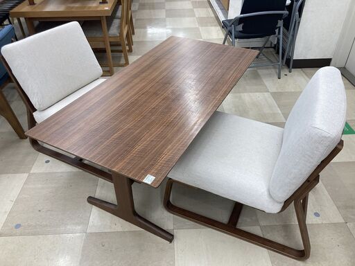 ダイニング3点セット　無印良品　ﾀﾞｰｸﾌﾞﾗｳﾝ×ﾎﾜｲﾄ