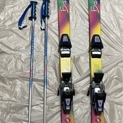スキー板　キッズ　子供　スキー板　子供用　ストック　2点セット　お子様　ジュニアの画像
