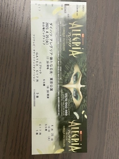 値下げ‼️アレグリア　東京公演SS席　4/25 18:30開演　チケット