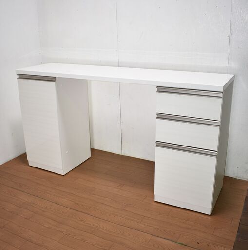 【ヤ取終了2/7】≪yw613≫ 美品/展示品 ニトリ 3ピース キャビネット付きキッチンカウンター 作業台 幅約160cm×高さ約82cm 白色/ホワイト 50406-04