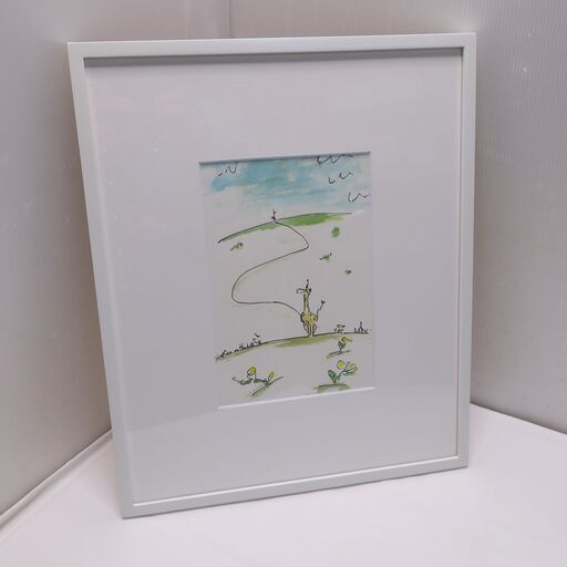 【モデルルーム展示品】365×440 フレームアート キリンと花の絵画　水彩 線画 【JW0410-01】