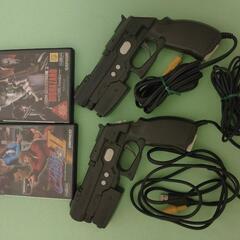 動作確認済み、PS2用ガンコン2とゲームソフト2つ