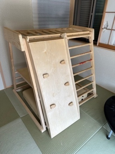【値下げ】ジャングルジム 折りたたみ 滑り台 室内 木製 大型遊具 7in1 天然木 室内ジム 遊具 室内遊具 すべり台 