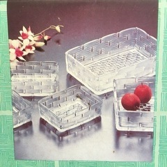 【むじんはんばい】竹かご模様のガラスの器 5個セットの画像