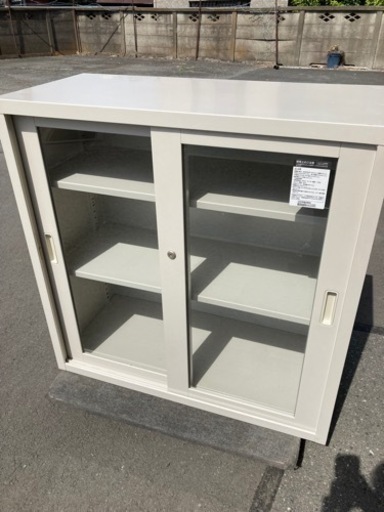 残1[東洋事務器ガラス扉引き違い書庫]リサイクルショップヘルプ