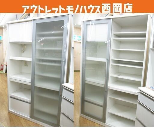 レンジボード 幅120奥行52高さ197㎝ ホワイト 引き戸タイプ キッチンボード 食器棚 キッチン収納 西岡店