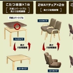 2ウェイこたつテーブルセットの画像