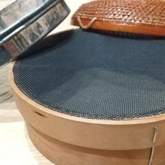 古道具　木枠ふるい　豆いり器　ざる　かご　アンティークの画像