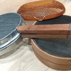 古道具　木枠ふるい　豆いり器　ざる　かご　アンティークの画像
