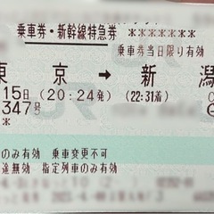 4／15 東京から新潟　新幹線チケット