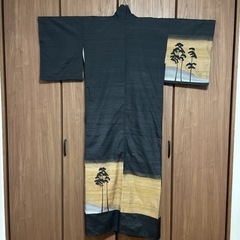 着物  紬　黒 茶 グラデーション アンティーク レトロの画像