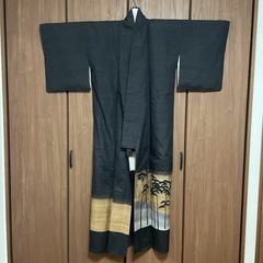 着物  紬　黒 茶 グラデーション アンティーク レトロの画像
