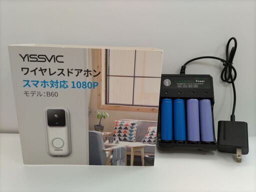 VISSVIC ワイヤレスドアホン スマホ対応 1080Pと電池充電器+18650充電池4本セット