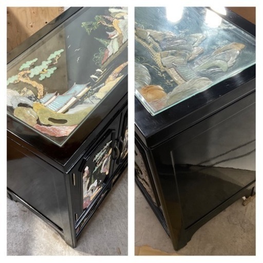 李朝家具 豪華 螺鈿細工 黒漆塗 ワイドチェスト 箪笥 たんす 花鳥動植物図 朝鮮美術