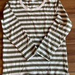 無印良品 MUJI 長袖 ボーダー Tシャツ 白×カーキ